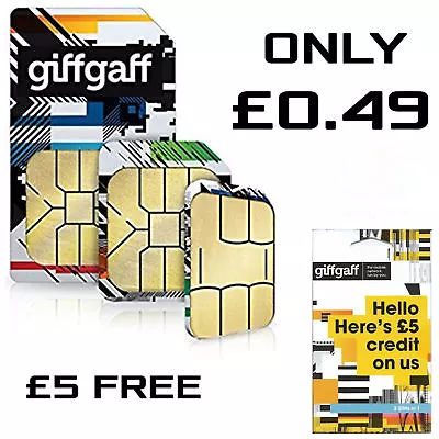 Giffgaff Giff Gaff Nano/Micro/Standard 3 In 1 SIM FREE £5 4G UK CARD For IPhone • £0.99