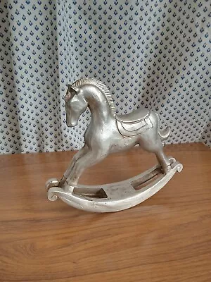 Stylish Silver Gold Painted Resin Decorative Rocking Horse Ornament Figurine Vgc • £4.50