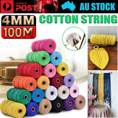 100m 100% Natural Cotton String Twisted Cord Beige Craft Macrame Artisan 4mm HOT • $12.59