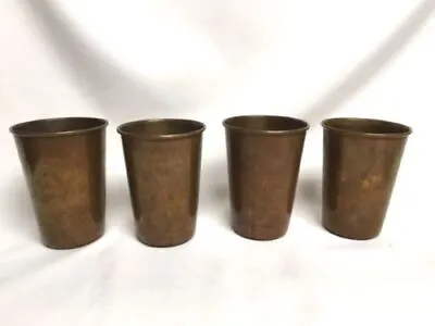 4 Solid Brass Drinking Glass Tumbler Set 12oz Drinkware Health Benefits Vintage  • $32