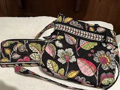 Vera Bradley Moon Blooms Crossbody Bag And Wallet Womens Black Floral Print  • $14.50