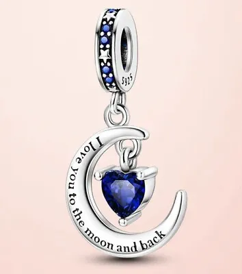 I Love You To The Moon And Back Dangle Charm - 925 Sterling Silver • £13.99