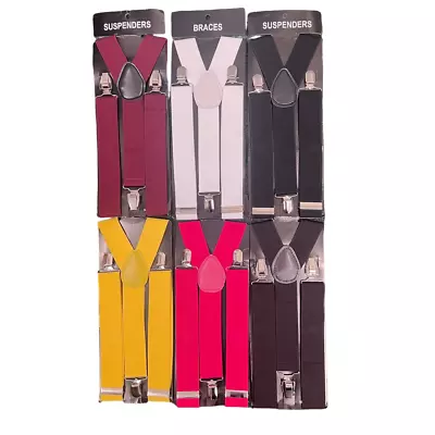 WIDE 3.5cm Plain Colour Adjustable Trouser Suspender Braces Elastic Y-Back • £4.99