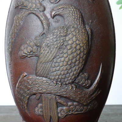 £302.40 • Buy Hawk Bird Bronze Vase Sculpture Relief 10.6 Inch Figurine Japanese