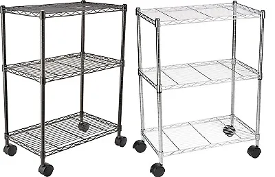 3 Tier Shelving Unit With Wheels Black/Chrome Storage Rack Holds Up To 340 Kg • £54.99