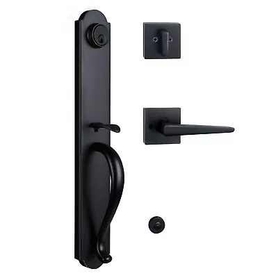 Matte Black Front Door Handleset In Camelot Trim Heavy Duty Keyed Entry Lockset • $89.99