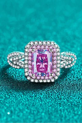 2.30Ct Emerald Lab-Created Pink Sapphire Halo Wedding Ring 14K White Gold Plated • $81.75