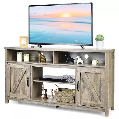 59  TV Stand Media Center Console Cabinet W/ Barn Door For TV's 65  Natural • $229.99