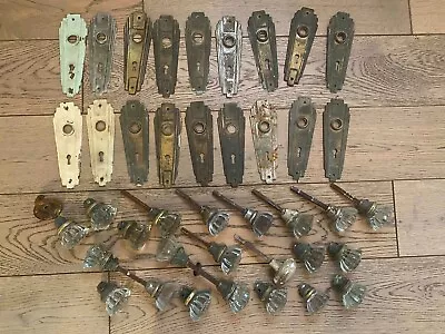 Lot Of 21 Vintage Antique Crystal 12 Point Door Knob  Brass Clear Glass + Plates • $140