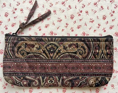 Vtg. Vera Bradley Mocha Brown & Black Paisley Cosmetic Brush Makeup Pencil Bag • $18