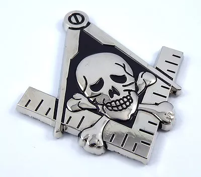 Mason Masonic Auto Emblem With Skull Chrome Black 3  Metal Car 3D Decal MAS17 • $7.99