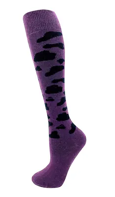 Women Cotton Rich Cow Design Colour Knee High Socks One Size 4 - 8 • £3.99