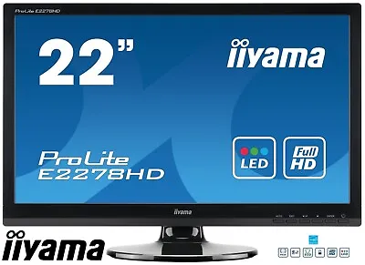 Iiyama ProLite E2278HD 22  21.5  Full HD LED Backlit Home Office Monitor FHD VGA • £34.99