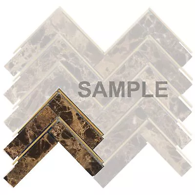 Emperador Brown Marble Stone Gold Metal Inlay Herringbone Kitchen Backsplash • $3.99