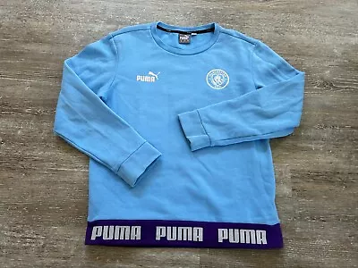 Manchester City Puma Training Soccer Sweatshirt Crewneck Warmup Small Blue • $24.98