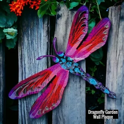 Dragonfly Wall Art Garden Ornament Metal Plaque Hanging Fence Home Decor Red • £11.90