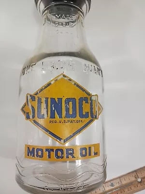 Sunoco Glass Motor Oil Bottle Vintage W/spout • $110