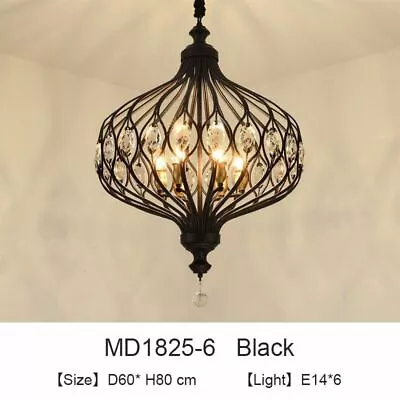 Vintage Crystal Pendant Lights Golden Black Hanging LED E14 Lamp Modern Lighting • $429.65