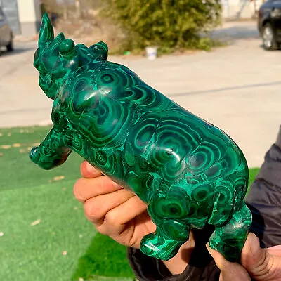 4.54LB Rare Natural Malachite Quartz Handmade Carved Crystal Rhinoceros Treatmen • $0.99