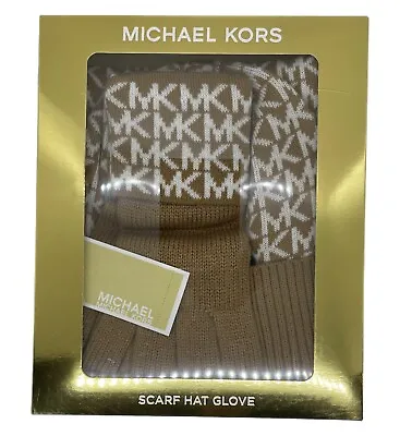 Michael Kors Womens  Tan  Scarf Hat Glove Gift Set  Monogram $98 • $47.01