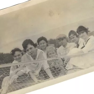 Vintage Snapshot Photo 1910s Group Shot Young Women Men Resting By Tennis Net • $4.20