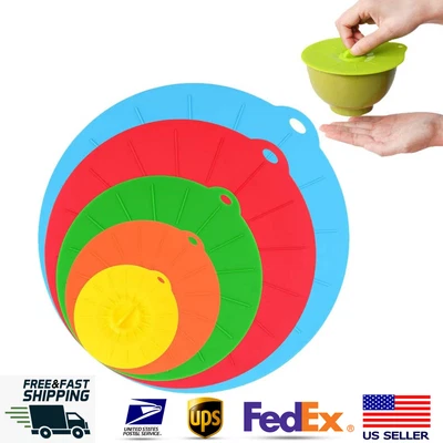 $14.99 • Buy 5X Silicone Bowl Pot Lids Reusable Suction Cover Microwave BPA-Free Cookware Set