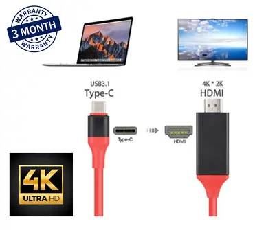 2M Type C To HDMI Cable Converter 4K HDTV USB Adapter For Samsung/Ipad/HUAWEI • £5.09