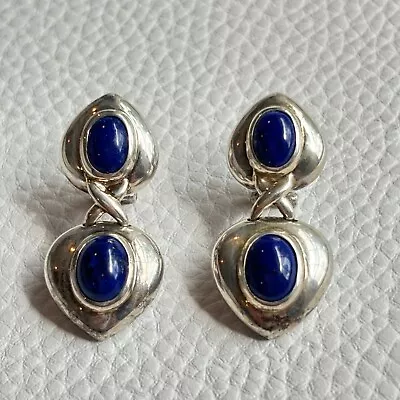 Michelle Albala Earrings 925 Sterling Silver Lapis Lazuli Doublet Omega Closure • $50