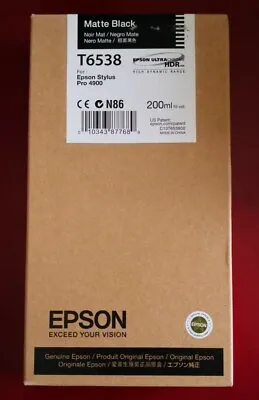 05-2016 New Genuine Epson T6538 200ml Matte Black Ultrachrome HDR Ink 4900 • $18.89