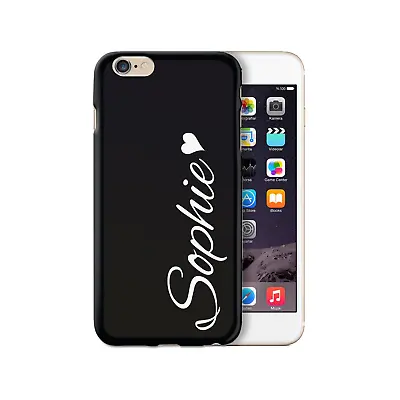 Personalised White Heart Side Name On Black Silicone Gel Phone Case;custom Text • £6.99