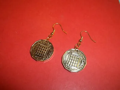 THREE PENNY BIT - GOLD COIN DROP EARRINGS - 1953 To 1967  • £7.75