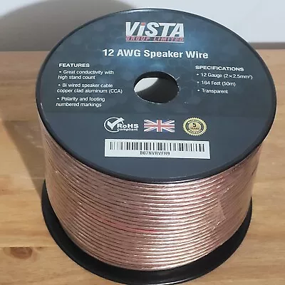 Vista 12 AWG Speaker Wire 50m 164 Feet 2 X 0.25mm Transparent  Aluminium Sealed  • £39.99