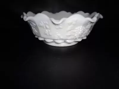 Westmoreland Milk Glass Paneled Grape Footed Fruit Bowl Scalloped Edge 9 1/4  • $28