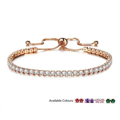 £4.59 • Buy Rose Gold Adjustable Bridesmaid Tennis Bracelet Rhinestone Cubic Zircon Crystals