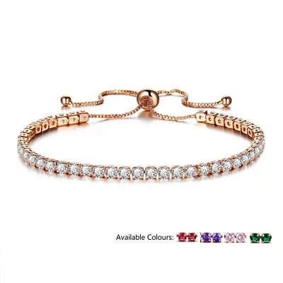 £4.59 • Buy Rose Gold Adjustable Bridesmaid Tennis Bracelet Rhinestone Cubic Zircon Crystals