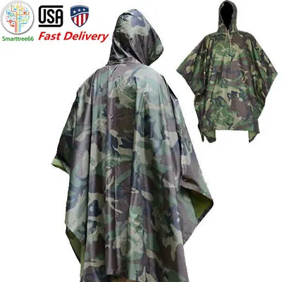 $31.96 • Buy US Military Woodland Ripstop Wet Weather Raincoat Poncho Camping Hiking Camo