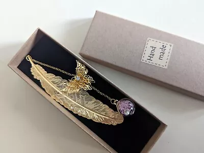 Golden Metal Feather Bookmark With Butterfly Pendant • £12.99