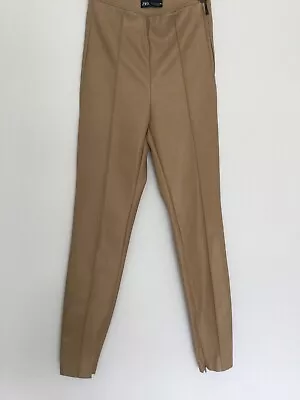 Zara Tan Faux Leather Skinny Trousers Leggings Camel Brown Size S • £9.99