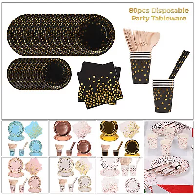 Disposable Party Tableware Plates Cups Napkins Drinking Cups & Straws Tablecloth • £10.09