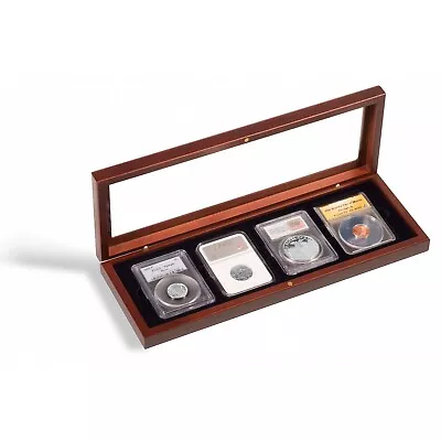 4 Certified PCGS NGC Slab Coin Wood Box W/ Glass Lid Safe Storage Display Case • $37.49