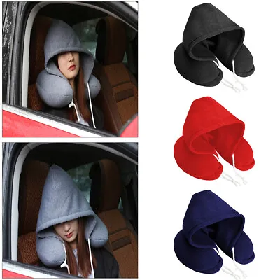 $15.79 • Buy NEW Hooded U Shaped Sleeping Memory Foam Pillow Neck Soft Support Travel Cushion
