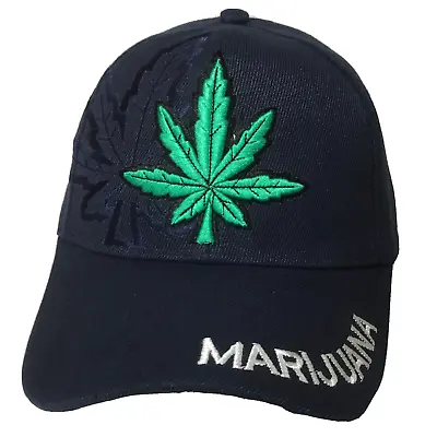 Marijuanna Hat Blue/W  Green/Blue Embroidered Pot Plant VLCRO Adjustable (NEW) • $17.95