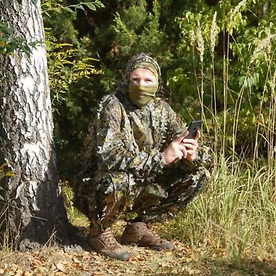 Ghillie Suit Woodland Hunting Jacket With Pants Camouflage Clothing Shooting • £18.64