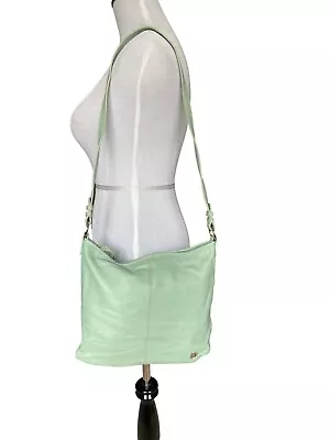 The SAK Pebbled Leather Shoulder Bag Mint Green Pockets Zip Close Spring Summer • $19.96