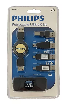 Philips Retractable USB Extension 3.2ft USB A Male/female + 4 USB Adapter Plugs • $7.95