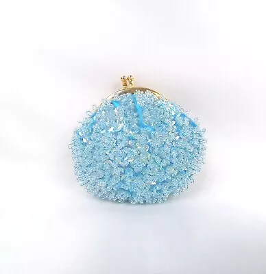 Vintage Light Blue Beaded Coin Purse Made In Hong Kong • $16