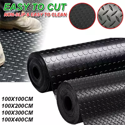 3MM Rubber Matting Flooring Heavy Duty Mat Garage Black Anti Slip Checker 1M-4M • £12.94