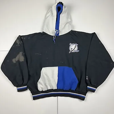 Vintage 90s Starter Tampa Bay Lightning Double Hood Hoodie Sweatshirt Black XL • $34.99