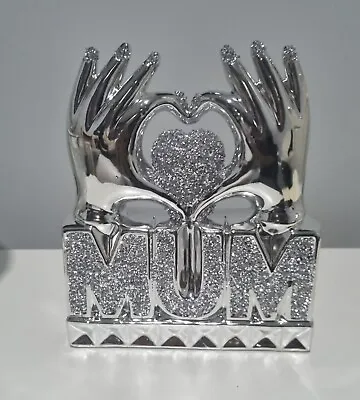 £24.99 • Buy MUM Heart Hand Silver Crushed Diamond Crystal Ornament Home Decor Gift Bling 