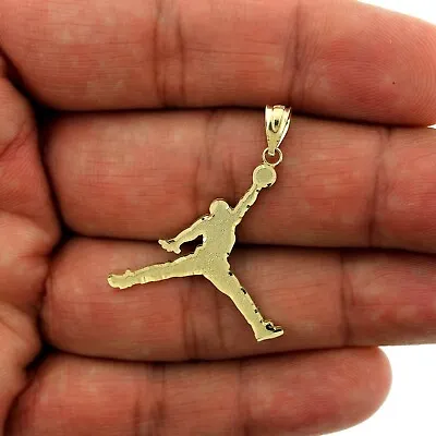 Real 10K Yellow Gold Diamond Cut Medium Michael Jordan Jumpman Charm Pendant • $149.99